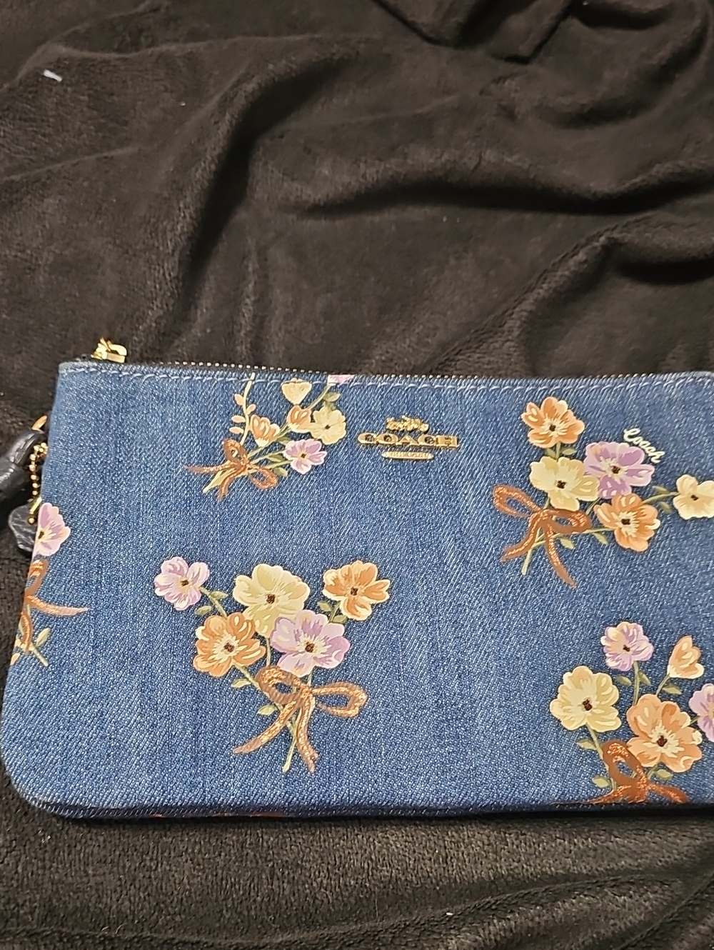 NWT Coach 91832 Painted Floral Denim Double Zip Wristlet $228